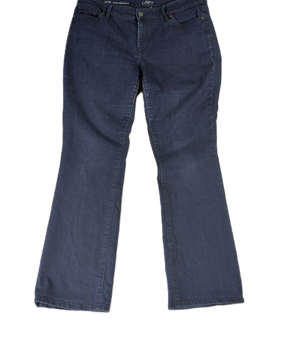 Ann Taylor LOFT Curvy Sexy Boot Jeans Womens 32/14 Dark Wash Bootcut Denim
